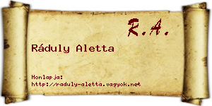 Ráduly Aletta névjegykártya